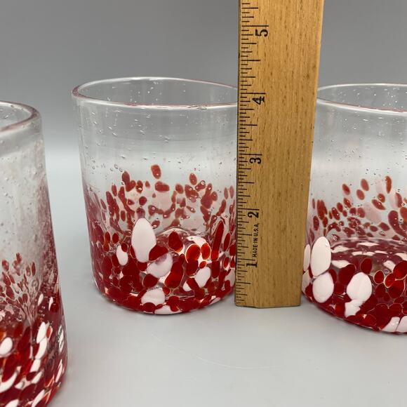 Home Studio Jolly Confetti Glasses Set 4 Red White Bubbles Splatter Handblown - Picture 8 of 10
